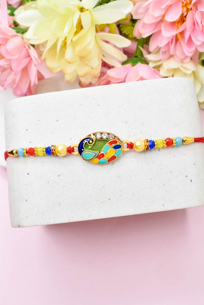 Rakhi for Brothers Rakhi for kids Peacock Design Hand Painted Bracelate Rakhi with Roli chawal n Rakshabandhan Gift Card Rakhi for Brother / Rakhi for Kids