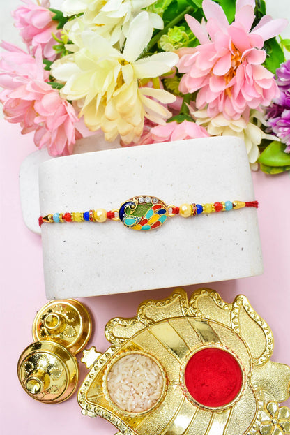 Rakhi for Brothers Rakhi for kids Peacock Design Hand Painted Bracelate Rakhi with Roli chawal n Rakshabandhan Gift Card Rakhi for Brother / Rakhi for Kids