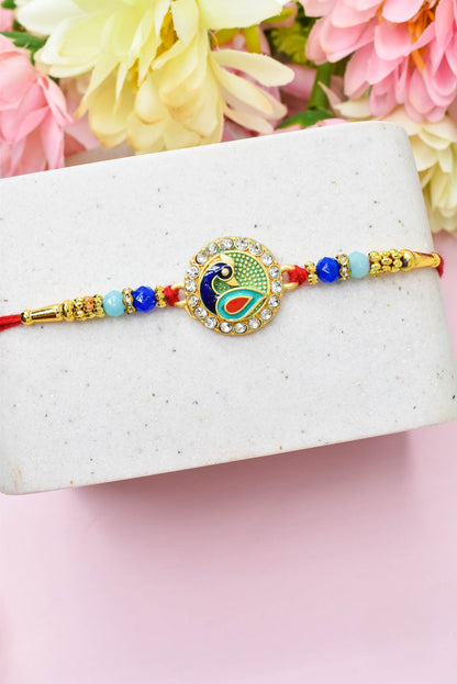 Rakhi for Brothers Rakhi for kids Peacock Design Hand Painted Bracelate Rakhi with Roli chawal n Rakshabandhan Gift Card Rakhi for Brother / Rakhi for Kids