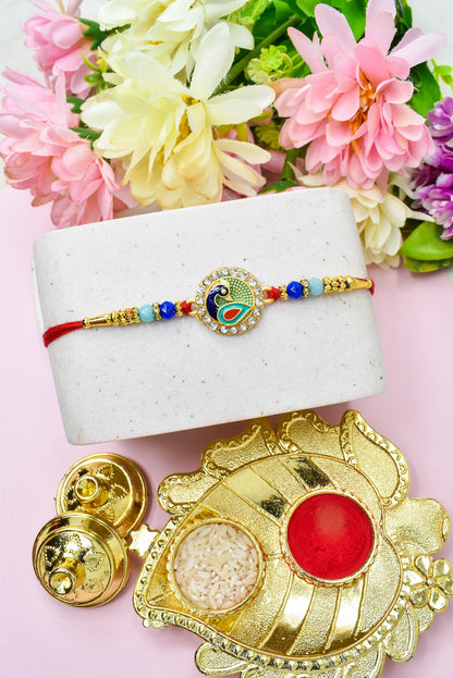 Peacock Design Hand Painted Bracelate Rakhi Set of 3  with Roli chawal n RakshabandhanRakhi  for Brother Rakhi  for Kids