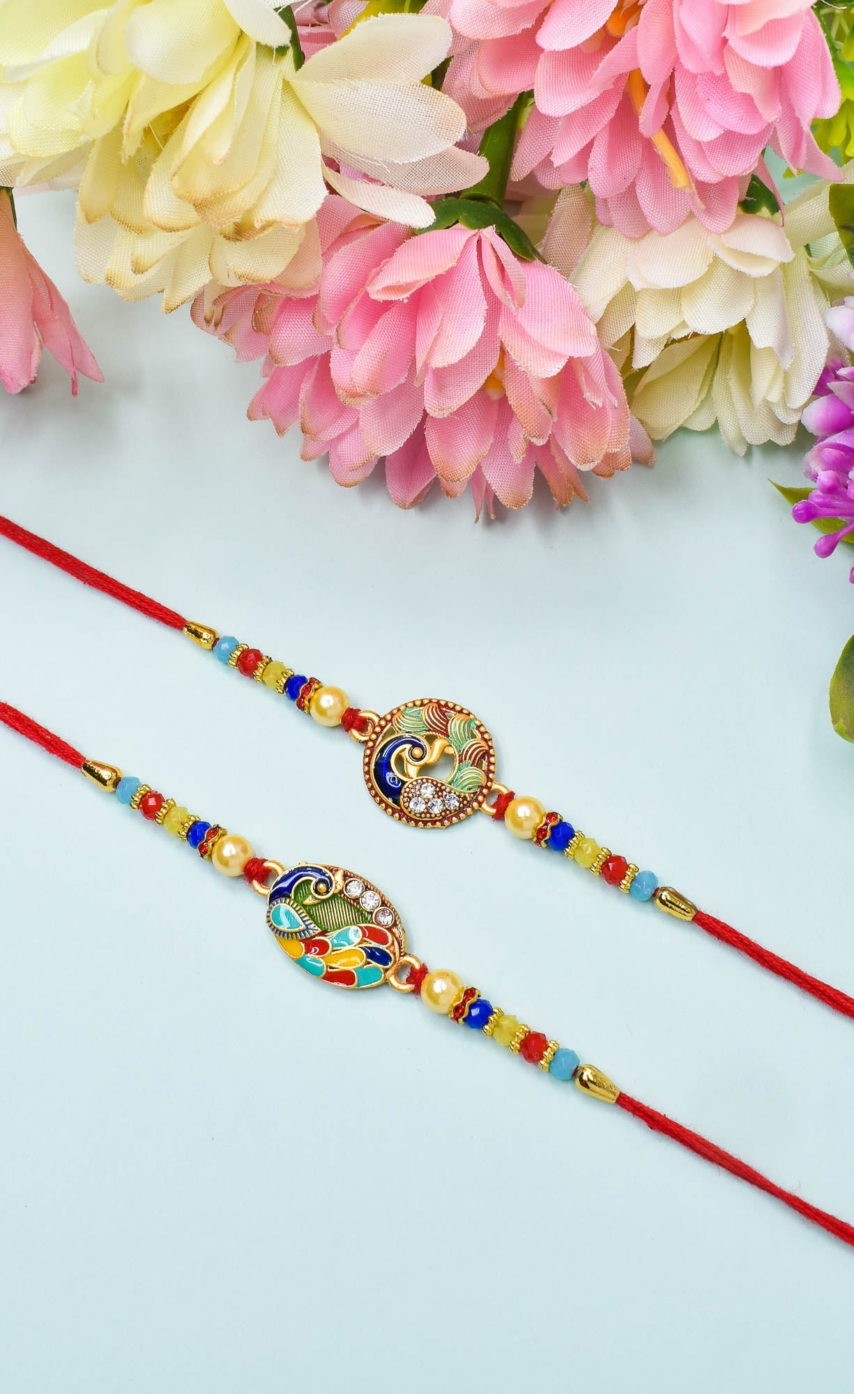 Classic Matt finish Peacock Rakhi set with Roli Chawal & Card| rakhi for brother and bhabhi  kids| rakhi set of 2 | resin rakhi