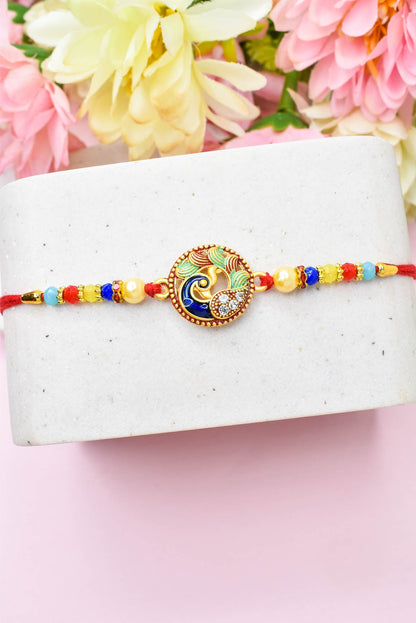 Rakhi for Brothers Rakhi for kids Peacock Design Hand Painted Bracelate Rakhi with Roli chawal n Rakshabandhan Gift Card Rakhi for Brother / Rakhi for Kids