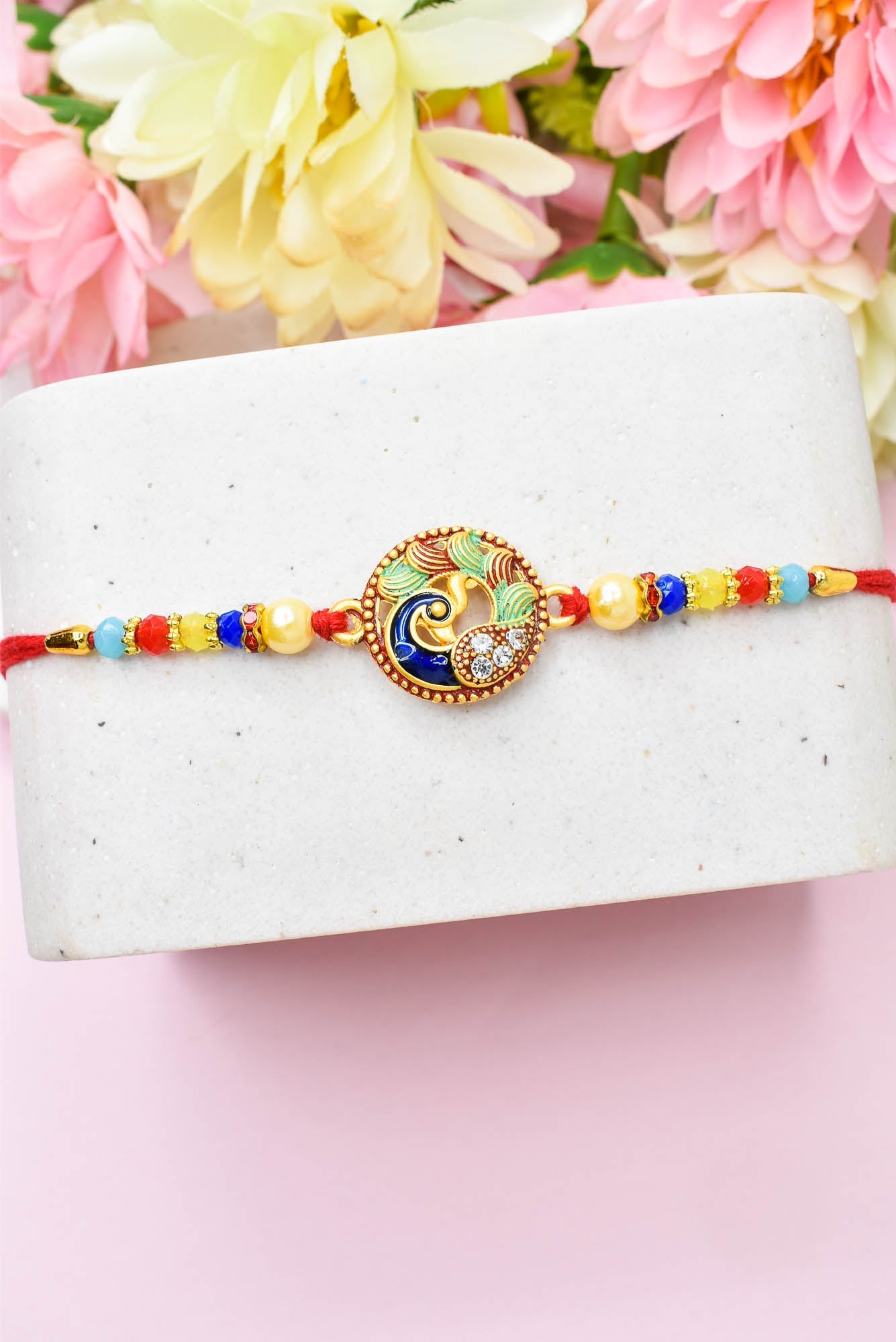 Peacock Design Hand Painted Bracelate Rakhi Set of 3  with Roli chawal n RakshabandhanRakhi  for Brother Rakhi  for Kids