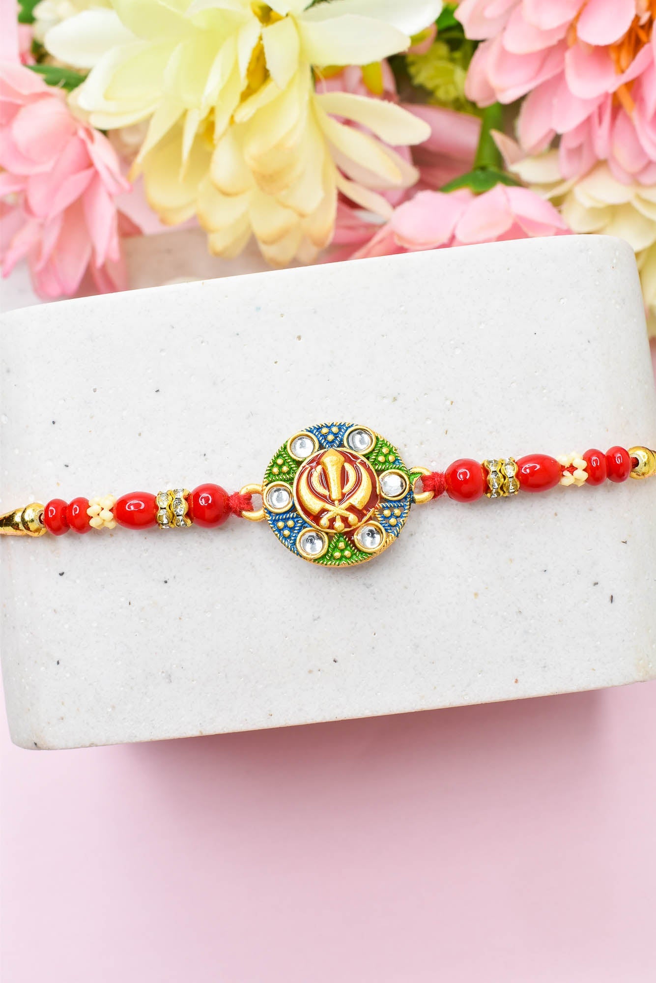 Rakhi for Brothers Rakhi for kids  Khalsa IK-ONKAR Design Hand Painted Bracelate Punjabi  Rakhi with Roli chawal n Rakshabandhan Gift Card Rakhi for Brother / Rakhi for Kids