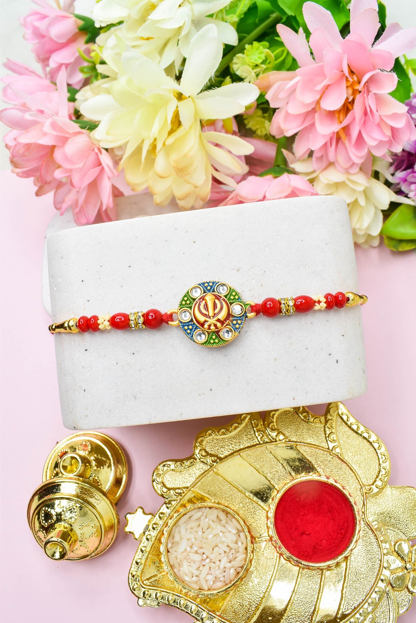 Rakhi for Brothers Rakhi for kids  Khalsa IK-ONKAR Design Hand Painted Bracelate Punjabi  Rakhi with Roli chawal n Rakshabandhan Gift Card Rakhi for Brother / Rakhi for Kids