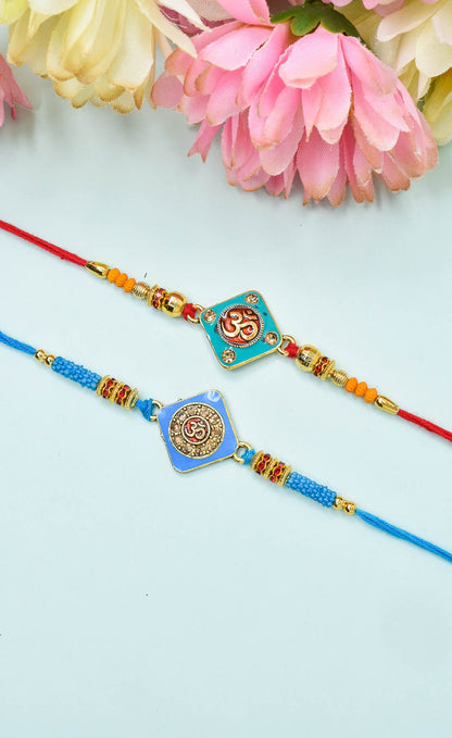 Menakari OM Rakhi set with Roli Chawal & Card| rakhi for brother and bhabhi  kids| rakhi set of 2 | resin rakhi