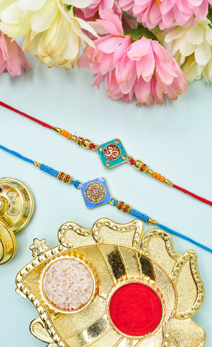 Menakari OM Rakhi set with Roli Chawal & Card| rakhi for brother and bhabhi  kids| rakhi set of 2 | resin rakhi