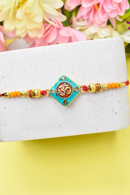 OM Design Hand Painted Bracelate Rakhi Set of 3  with Roli chawal n RakshabandhanRakhi  for Brother Rakhi  for Kids