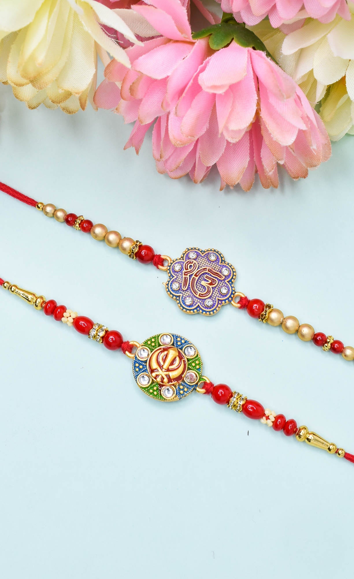 Religious IK Onkar Punjabi Rakhi set with Roli Chawal & Card| rakhi for brother and bhabhi  kids| rakhi set of 2 | resin rakhi