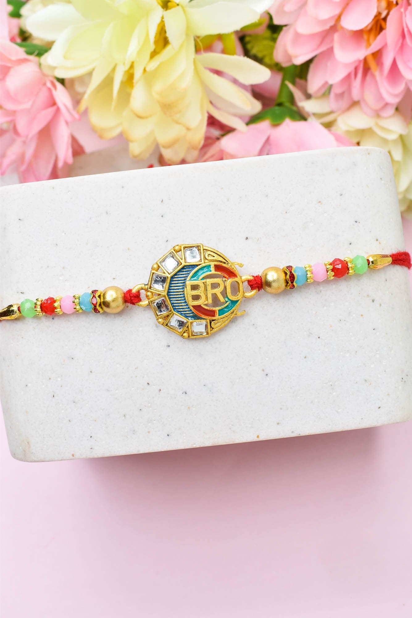 Rakhi for Brothers Rakhi for kids BRO Design Hand Painted Bracelate Rakhi with Roli chawal n Rakshabandhan Gift Card Rakhi for Brother / Rakhi for Kids