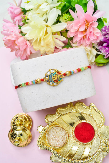 Rakhi for Brothers Rakhi for kids BRO Design Hand Painted Bracelate Rakhi with Roli chawal n Rakshabandhan Gift Card Rakhi for Brother / Rakhi for Kids