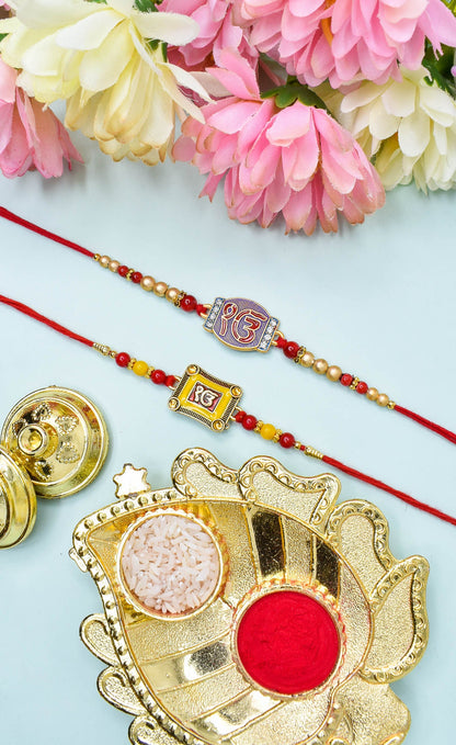 Religious IK Onkar Punjabi Rakhi set with Roli Chawal & Card| rakhi for brother and bhabhi  kids| rakhi set of 2 | resin rakhi