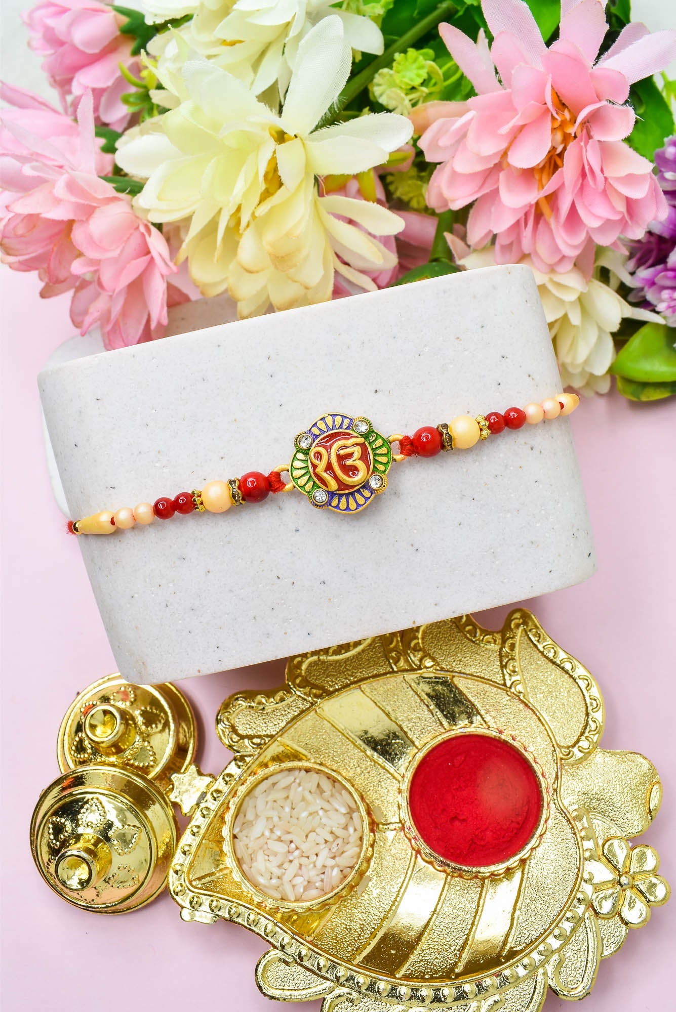 Rakhi for Brothers Rakhi for kids IK Onkar Design Hand Painted Bracelate Rakhi with Roli chawal n Rakshabandhan Gift Card Rakhi for Brother / Rakhi for Kids