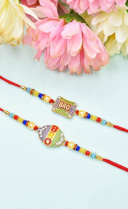 Fancy Matt Finish BRO Rakhi set with Roli Chawal & Card| rakhi for brother and bhabhi  kids| rakhi set of 2 | resin rakhi