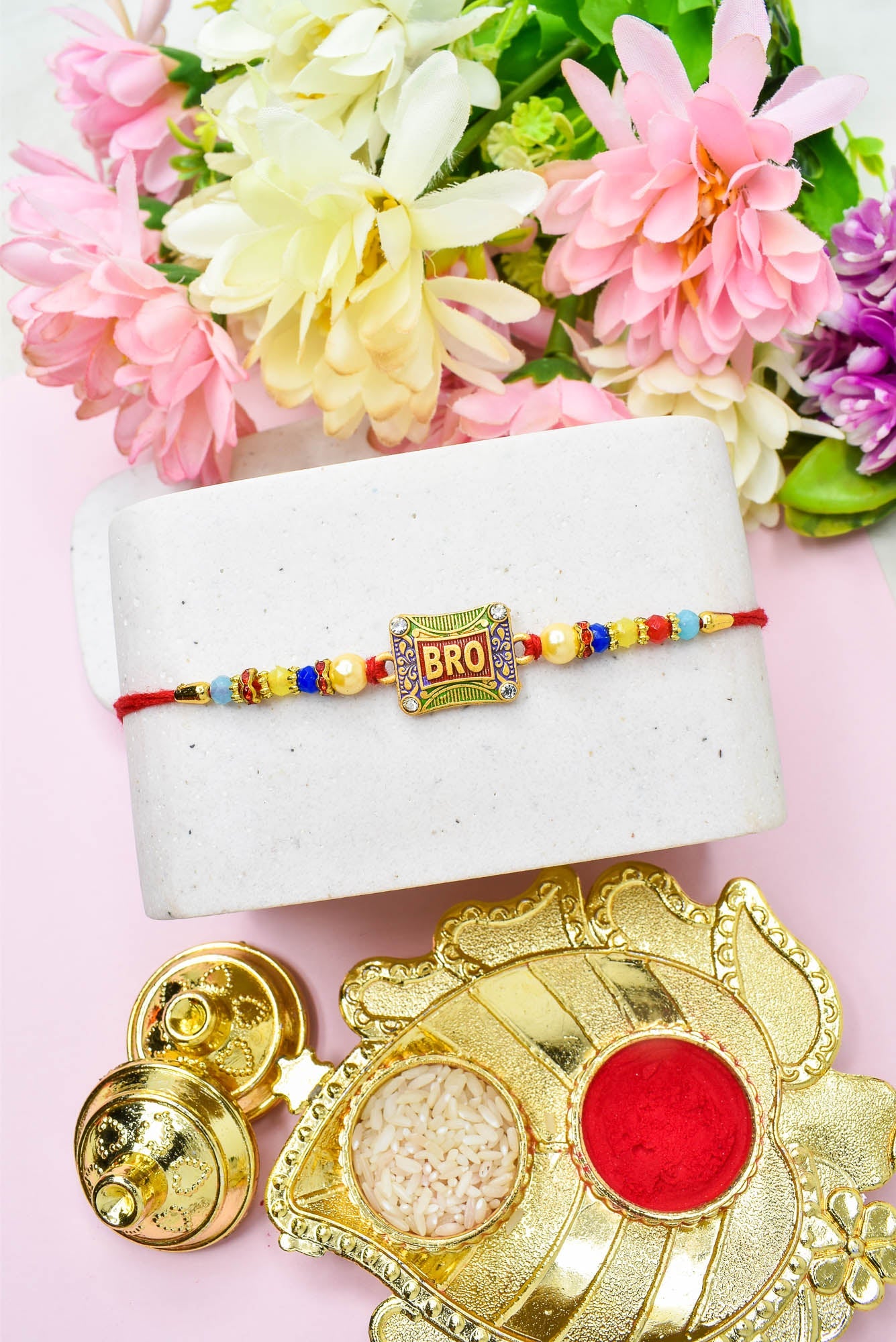 Rakhi for Brothers Rakhi for kids BRO Design Hand Painted Bracelate Rakhi with Roli chawal n Rakshabandhan Gift Card Rakhi for Brother / Rakhi for Kids