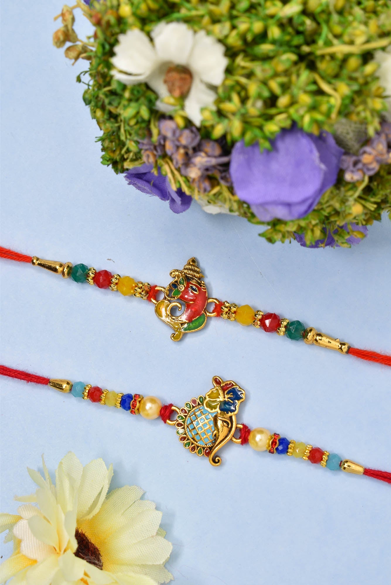 Religious Ganesha Rakhi with A.D. stone Combo Rakhi set with Roli Chawal & Card| rakhi for brother and bhabhi  kids| rakhi set of 2 | resin rakhi