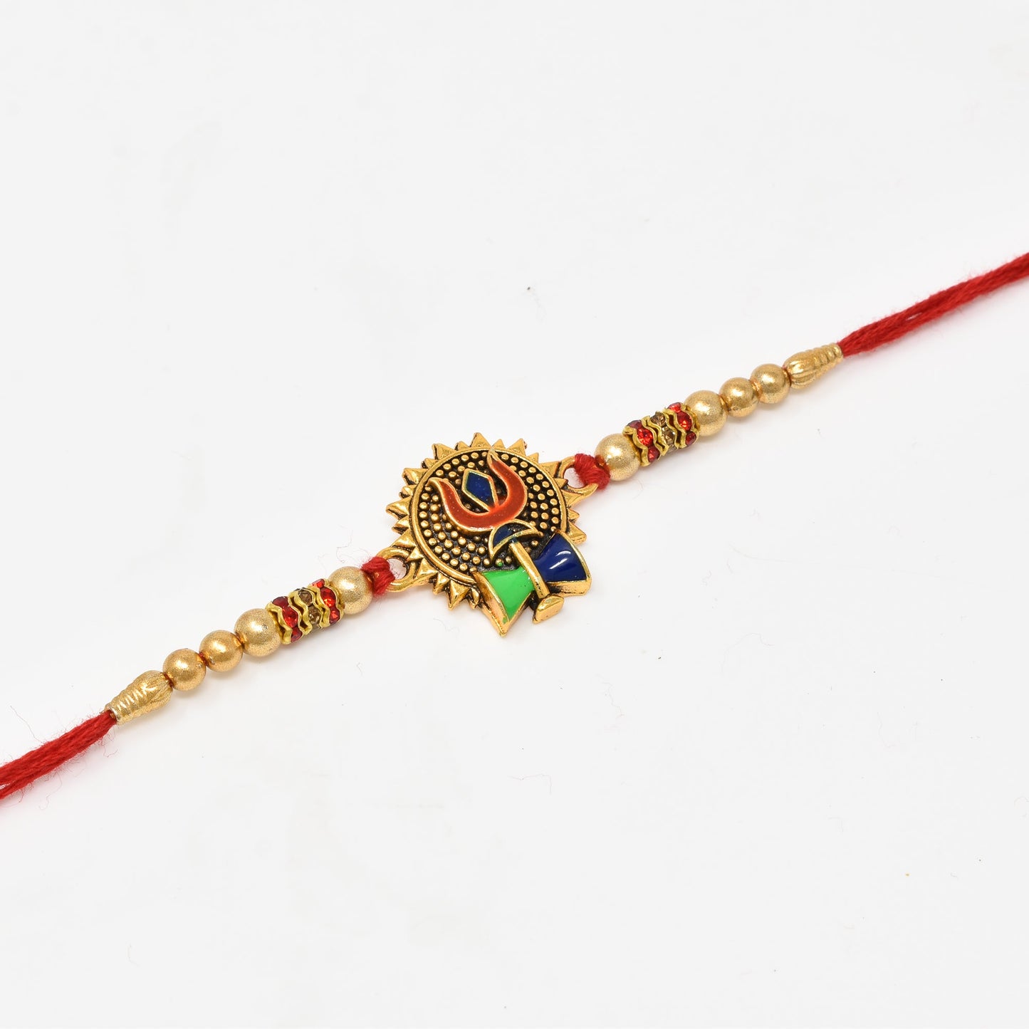 Traditional Trishul Combo of 3 Rakhi with Roli Chaval and Rakshabandhan Gift Card For Men n Boys