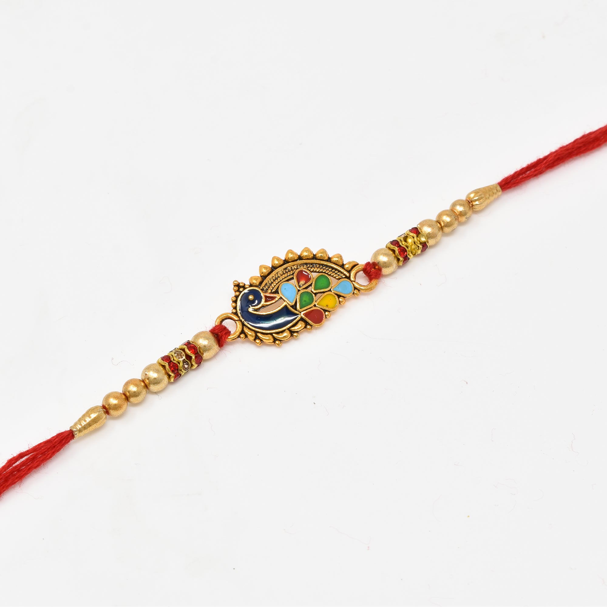 Decorative Peacock Rakhi with Roli Chaval and Rakshabandhan Gift Card For Men n Boys