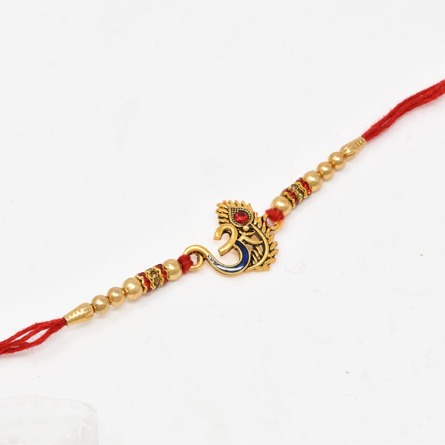 Gold Plated OM Combo of 3 Rakhi with Roli Chaval and Rakshabandhan Gift Card For Men n Boys