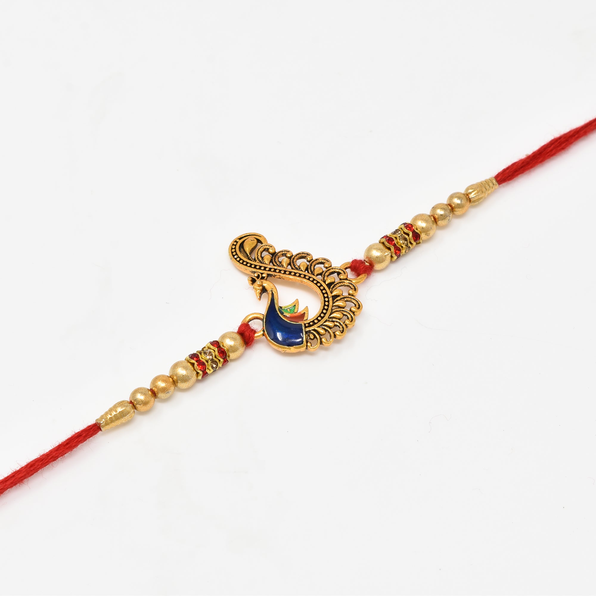 Peacock Meenakari Rakhi with  Roli Chaval and Rakshabandhan Gift Card For Men n Boys