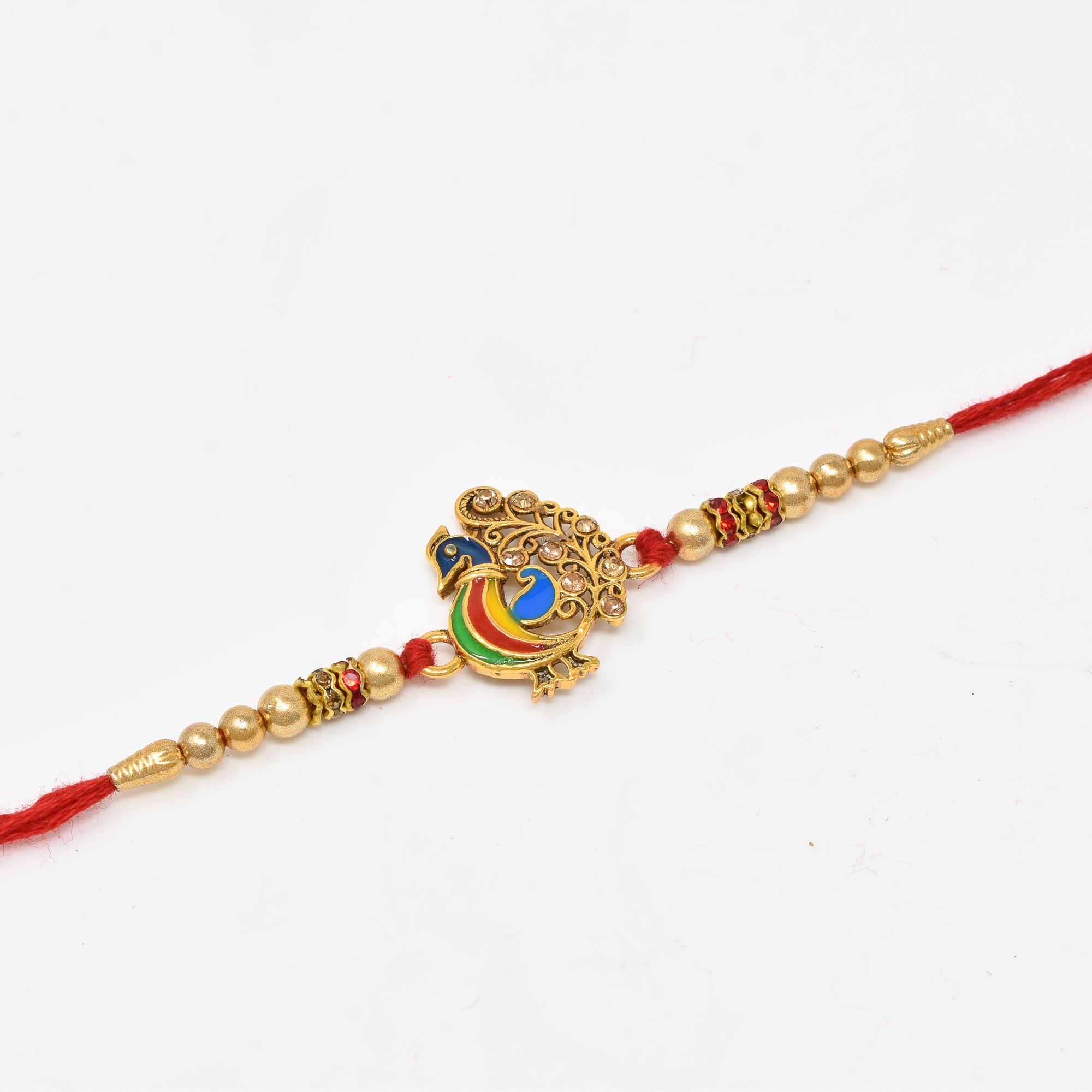 Meenakari Peacock Combo of 3 Rakhi with Roli Chaval and Rakshabandhan Gift Card For Men n Boys