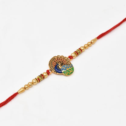 Peacock with Meenakari Combo of 3 Rakhi with Roli Chaval and Rakshabandhan Gift Card For Men n Boys