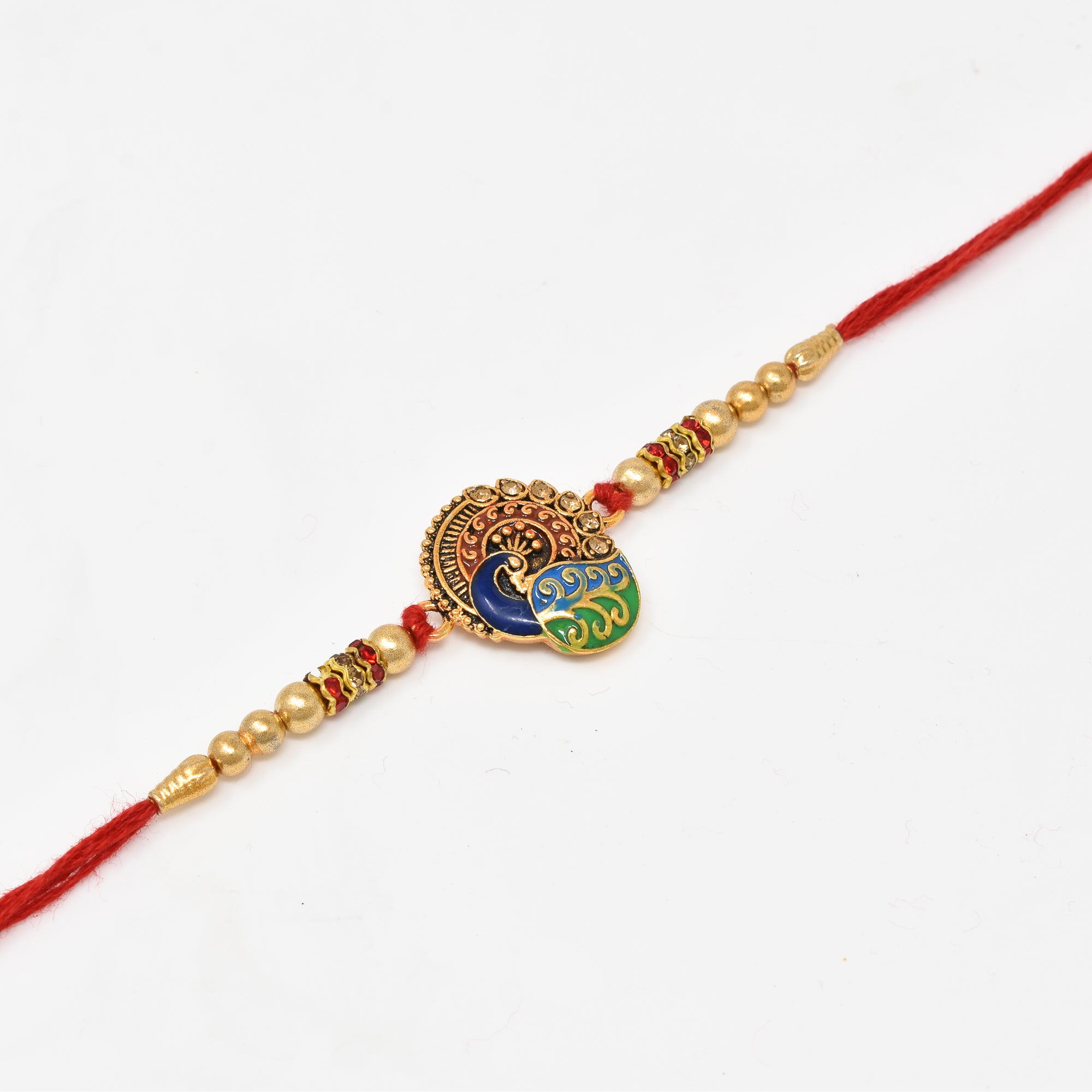 Peacock with Meenakari Combo 2 Rakhi with Roli Chaval and Rakshabandhan Gift Card For Men n Boys