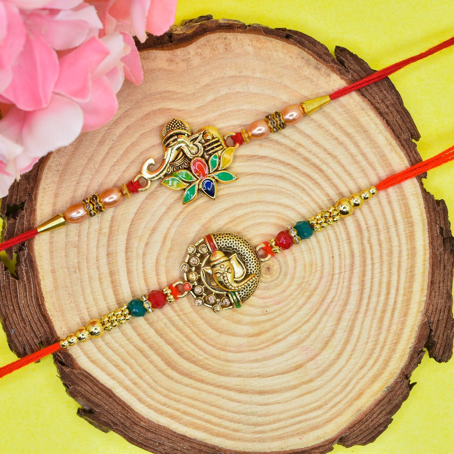 Gold Ganesha Elegant Rakhi set with Roli Chawal & Card| rakhi for brother and bhabhi  kids| rakhi set of 2 | resin rakhi