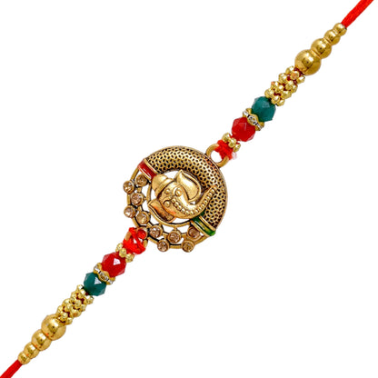 Gold Ganesha Elegant Rakhi set with Roli Chawal & Card| rakhi for brother and bhabhi  kids| rakhi set of 2 | resin rakhi