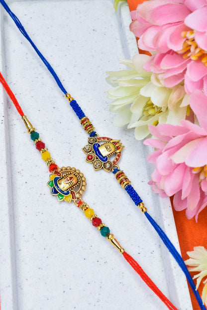 Religious Trishul with Shivling Meenakari Rakhi set with Roli Chawal & Card| rakhi for brother and bhabhi  kids| rakhi set of 2 | resin rakhi