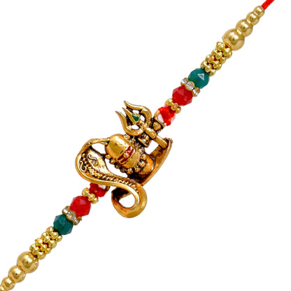 Religious Trishul with Shivling Meenakari Rakhi set with Roli Chawal & Card| rakhi for brother and bhabhi  kids| rakhi set of 2 | resin rakhi