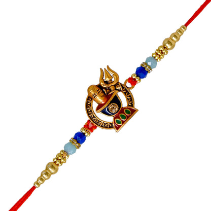 Religious Trishul with Shivling Meenakari Rakhi set with Roli Chawal & Card| rakhi for brother and bhabhi  kids| rakhi set of 2 | resin rakhi