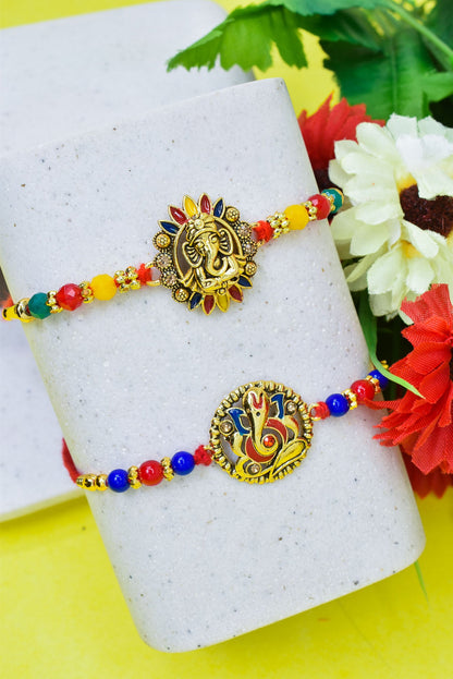 Elegant Ganesha Rakhi set with Roli Chawal & Card| rakhi for brother and bhabhi  kids| rakhi set of 2 | resin rakhi