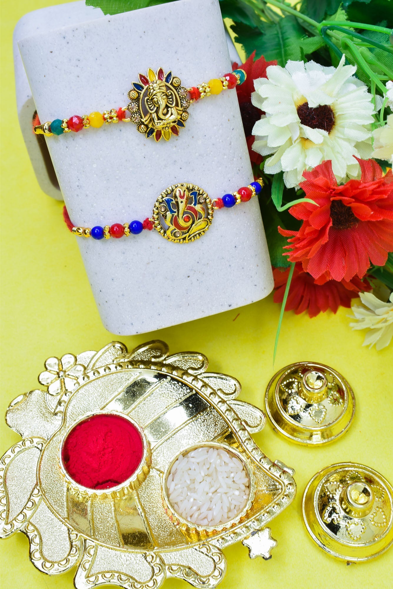 Elegant Ganesha Rakhi set with Roli Chawal & Card| rakhi for brother and bhabhi  kids| rakhi set of 2 | resin rakhi