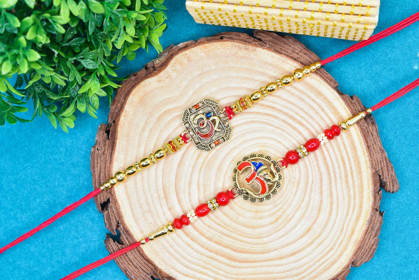 OM Multicolor Rakhi set with Roli Chawal & Card| rakhi for brother and bhabhi  kids| rakhi set of 2 | resin rakhi