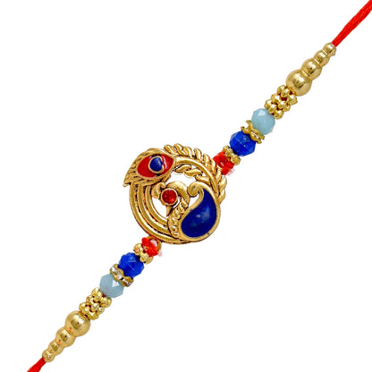 Brass Stylish Art Rakhi Multicolor Peacock  Rakhi set with Roli Chawal & Card| rakhi for brother and bhabhi  kids| rakhi set of 2 | resin rakhi