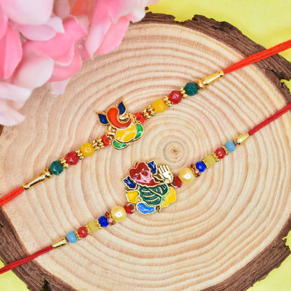 Brass Ganesha Rakhi set with Roli Chawal & Card| rakhi for brother and bhabhi  kids| rakhi set of 2 | resin rakhi