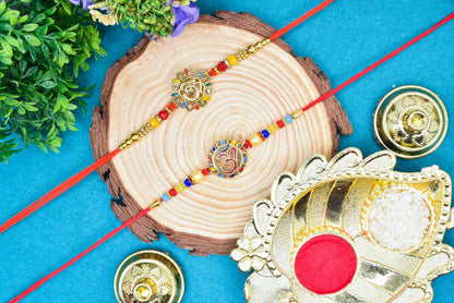 OM Rakhi set with Roli Chawal & Card| rakhi for brother and bhabhi  kids| rakhi set of 2 | resin rakhi