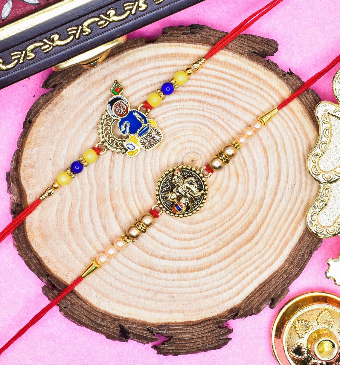 Shri Krishana Rakhi set with Roli Chawal & Card| rakhi for brother and bhabhi  kids| rakhi set of 2 | resin rakhi