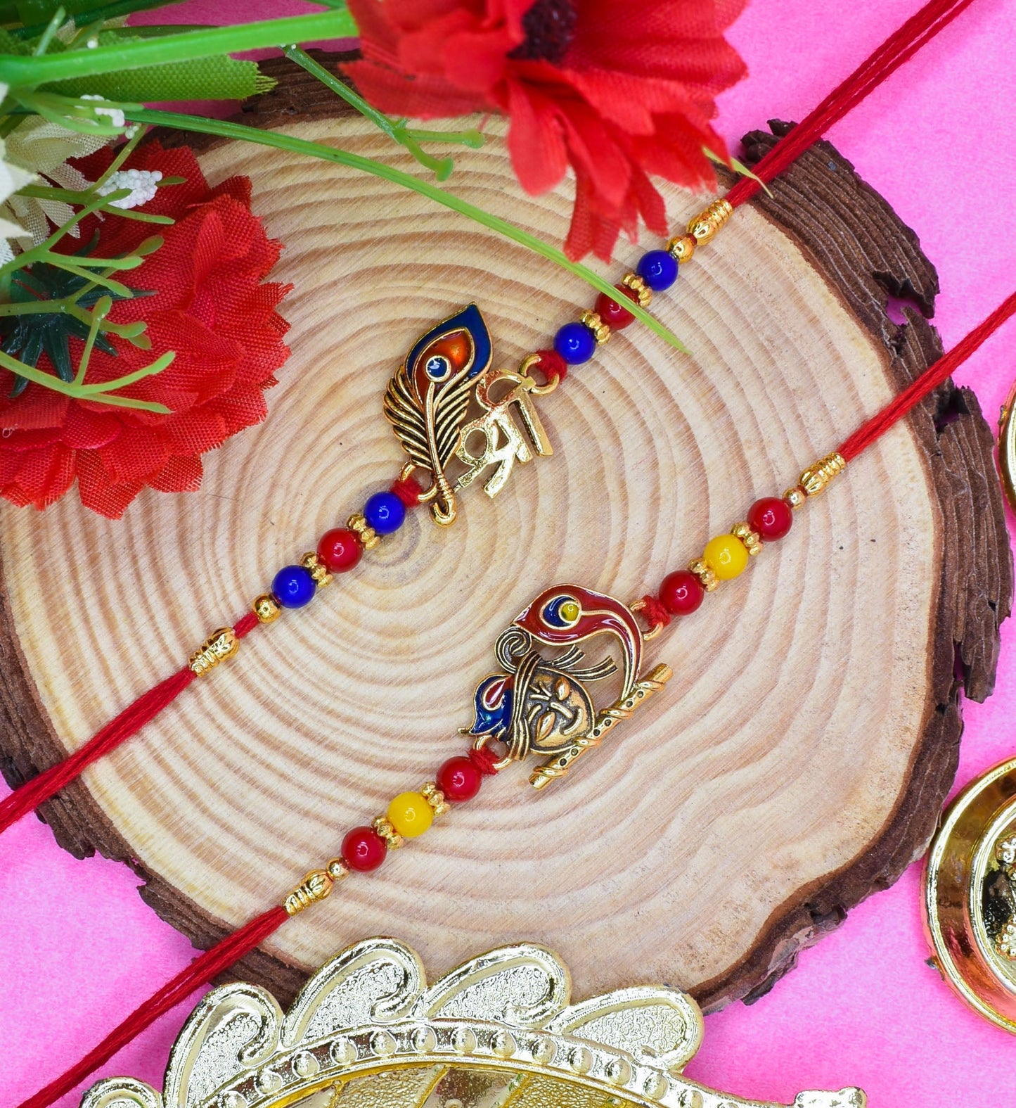 Shri Krishana with Morpankh Rakhi set with Roli Chawal & Card| rakhi for brother and bhabhi  kids| rakhi set of 2 | resin rakhi