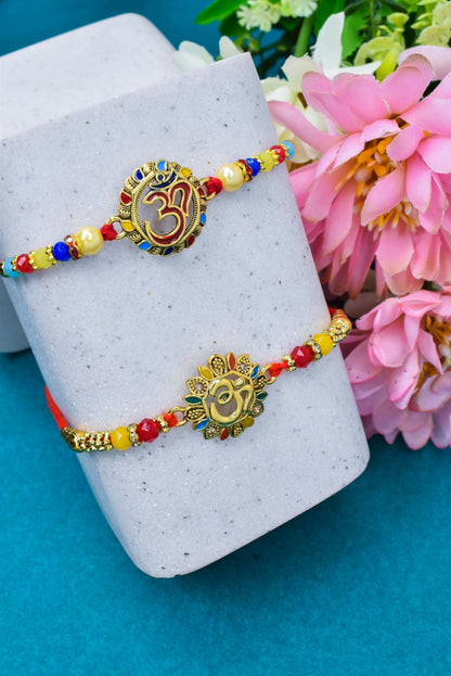 OM Rakhi set with Roli Chawal & Card| rakhi for brother and bhabhi  kids| rakhi set of 2 | resin rakhi