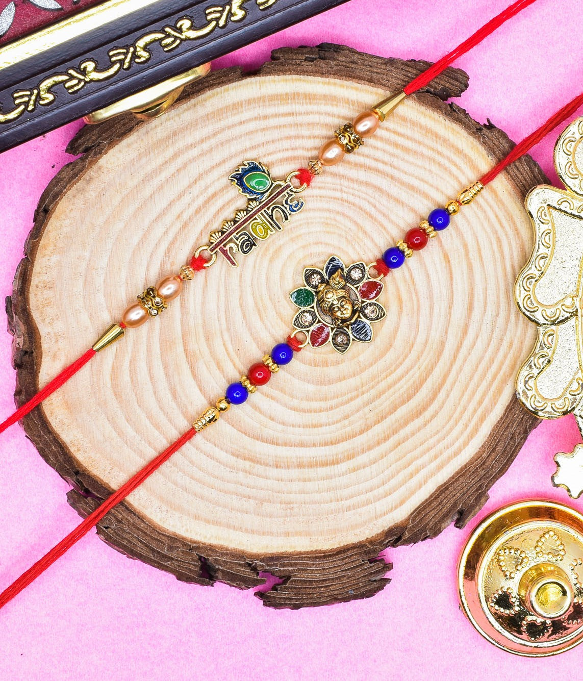 Shri Krishana n Radhe Rakhi set with Roli Chawal & Card| rakhi for brother and bhabhi  kids| rakhi set of 2 | resin rakhi