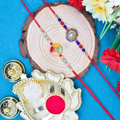 Meenakari Rakhi Combo rakhi set with Roli Chawal & Card| rakhi for brother and bhabhi  kids| rakhi set of 2 | resin rakhi