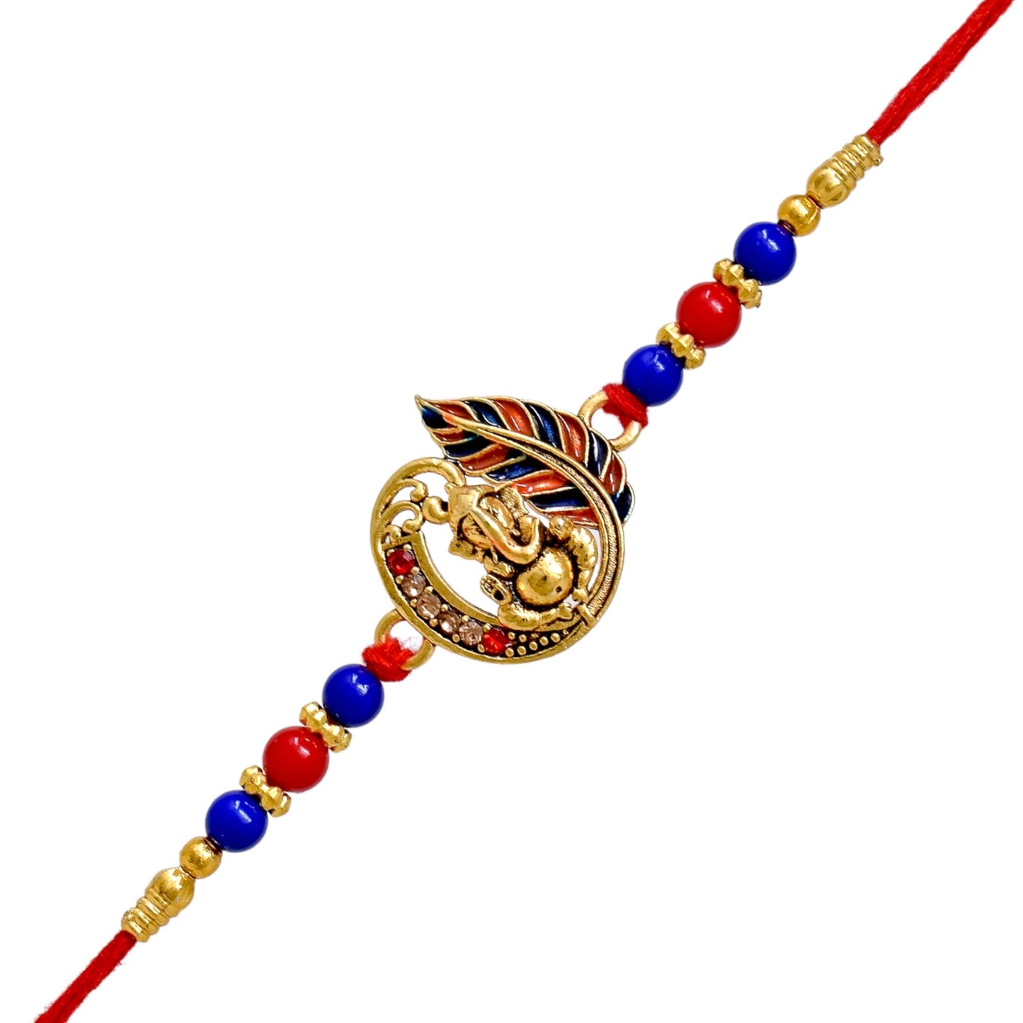 Brass Elegant Ganesha with Peacock Rakhi set with Roli Chawal & Card| rakhi for brother and bhabhi  kids| rakhi set of 2 | resin rakhi