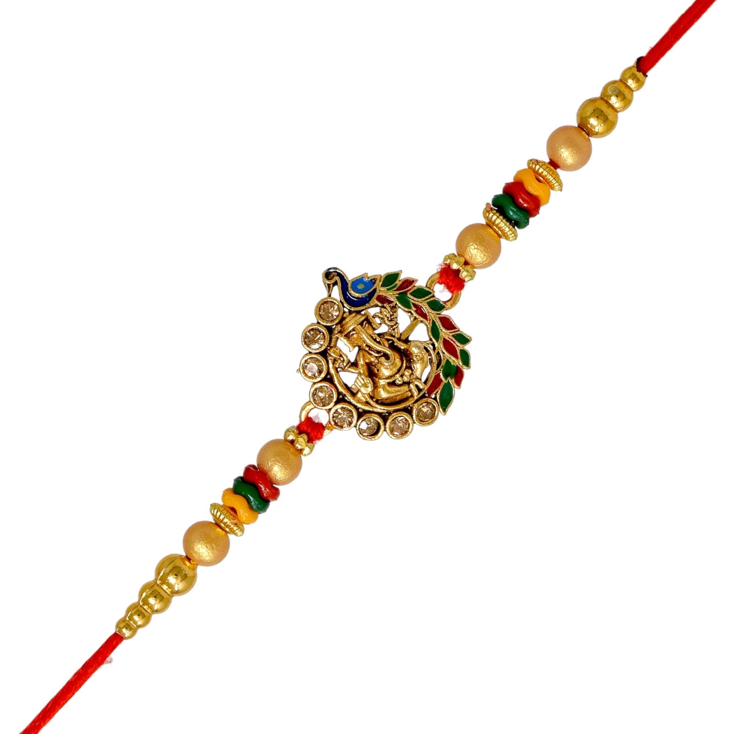 Brass Elegant Ganesha with Peacock Rakhi set with Roli Chawal & Card| rakhi for brother and bhabhi  kids| rakhi set of 2 | resin rakhi