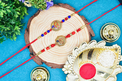 Brass Religious IK Onkar Punjabi Mirror Rakhi set with Roli Chawal & Card| rakhi for brother and bhabhi  kids| rakhi set of 2 | resin rakhi