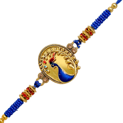 Brass Mirror Art Rakhi Multicolor Peacock  Rakhi set with Roli Chawal & Card| rakhi for brother and bhabhi  kids| rakhi set of 2 | resin rakhi