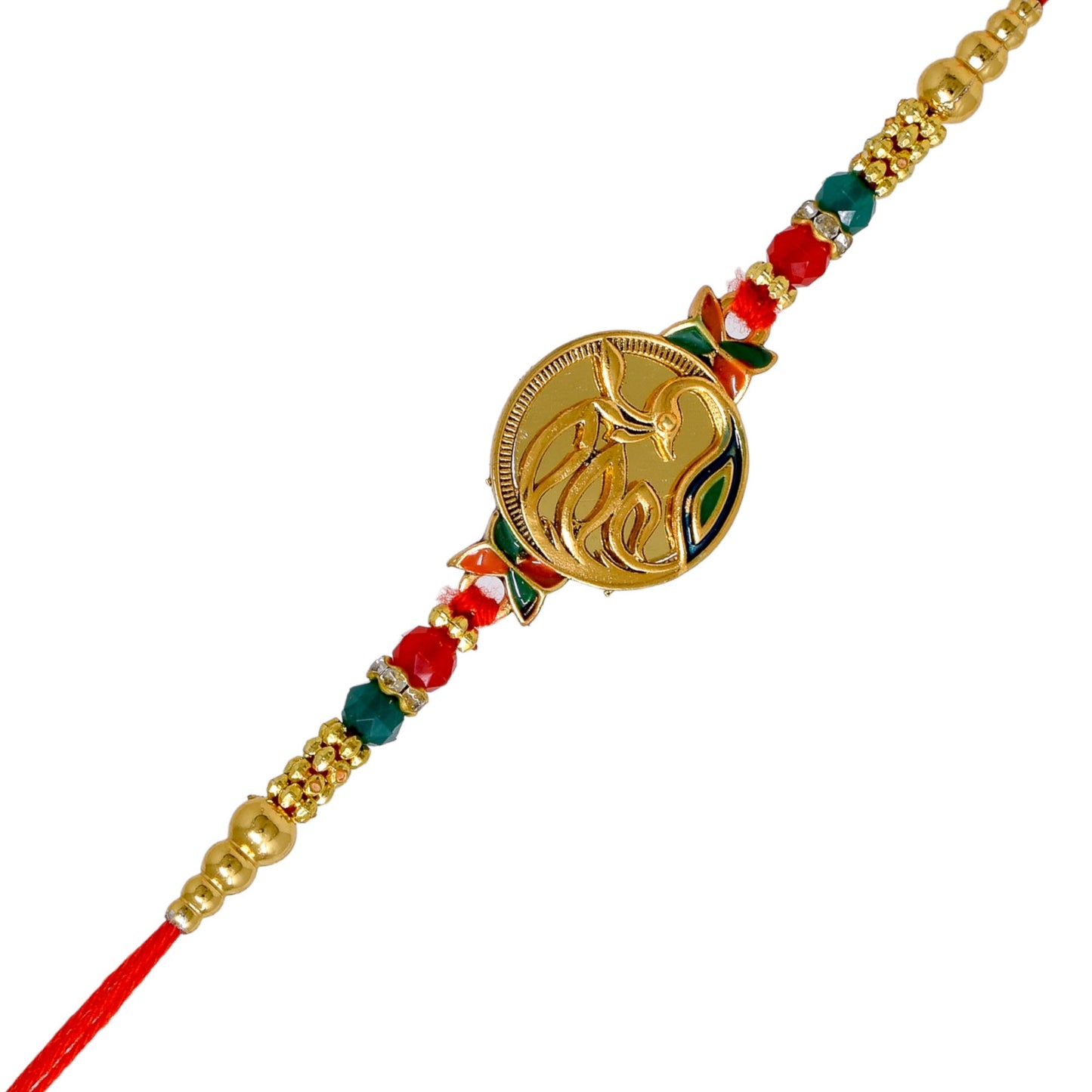 Brass Mirror Art Rakhi Multicolor Peacock  Rakhi set with Roli Chawal & Card| rakhi for brother and bhabhi  kids| rakhi set of 2 | resin rakhi