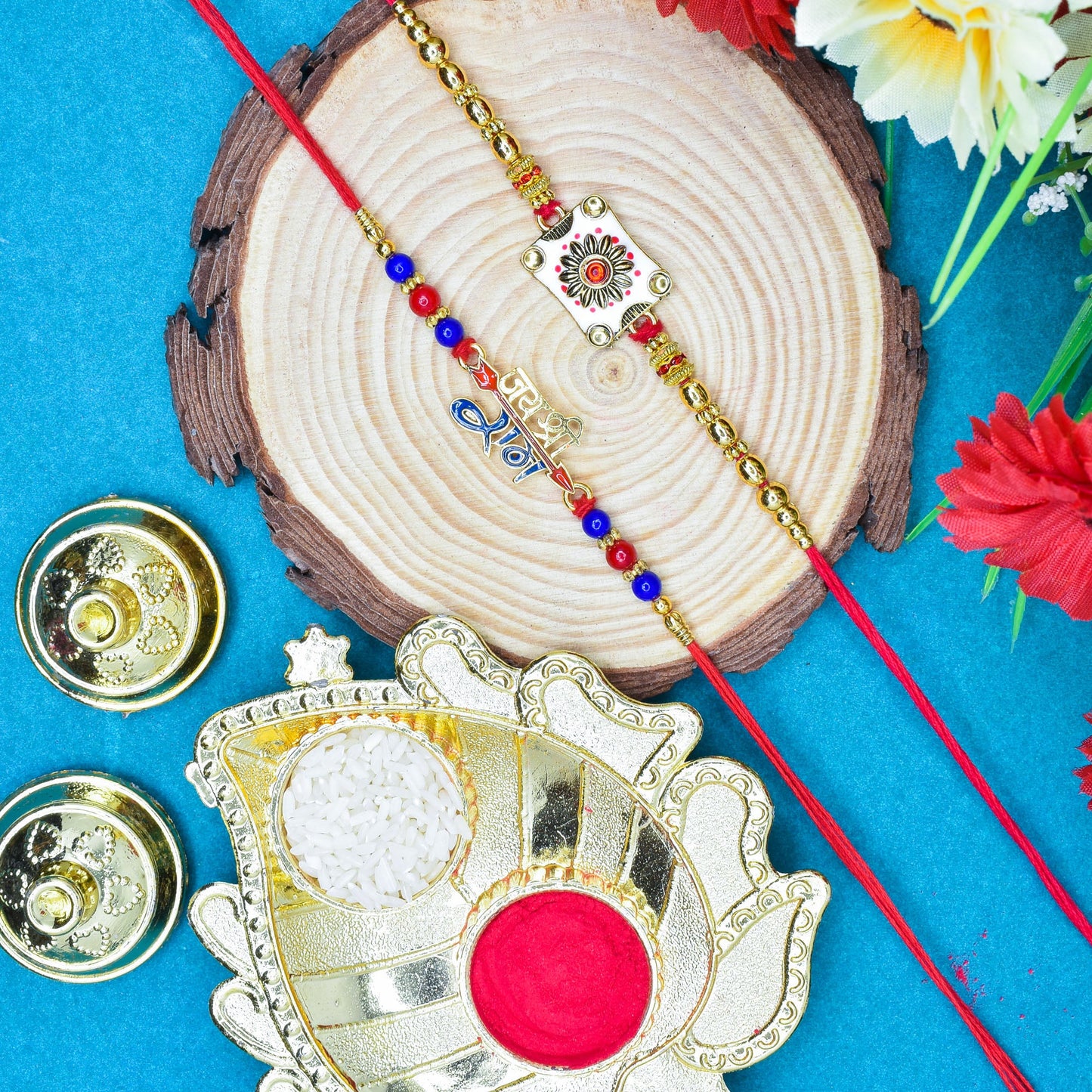 Spiritual Meenakari Combo rakhi set with Roli Chawal & Card| rakhi for brother and bhabhi  kids| rakhi set of 2 | resin rakhi