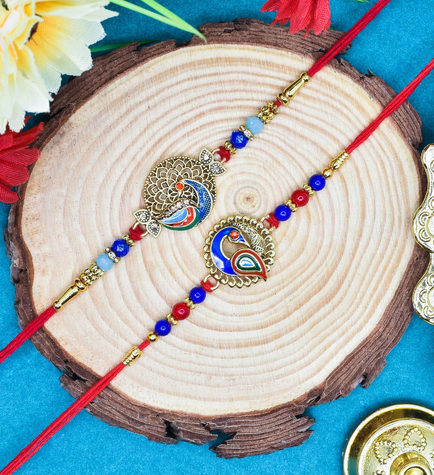 Brass Glorious Art Rakhi Multicolor Peacock  Rakhi set with Roli Chawal & Card| rakhi for brother and bhabhi  kids| rakhi set of 2 | resin rakhi